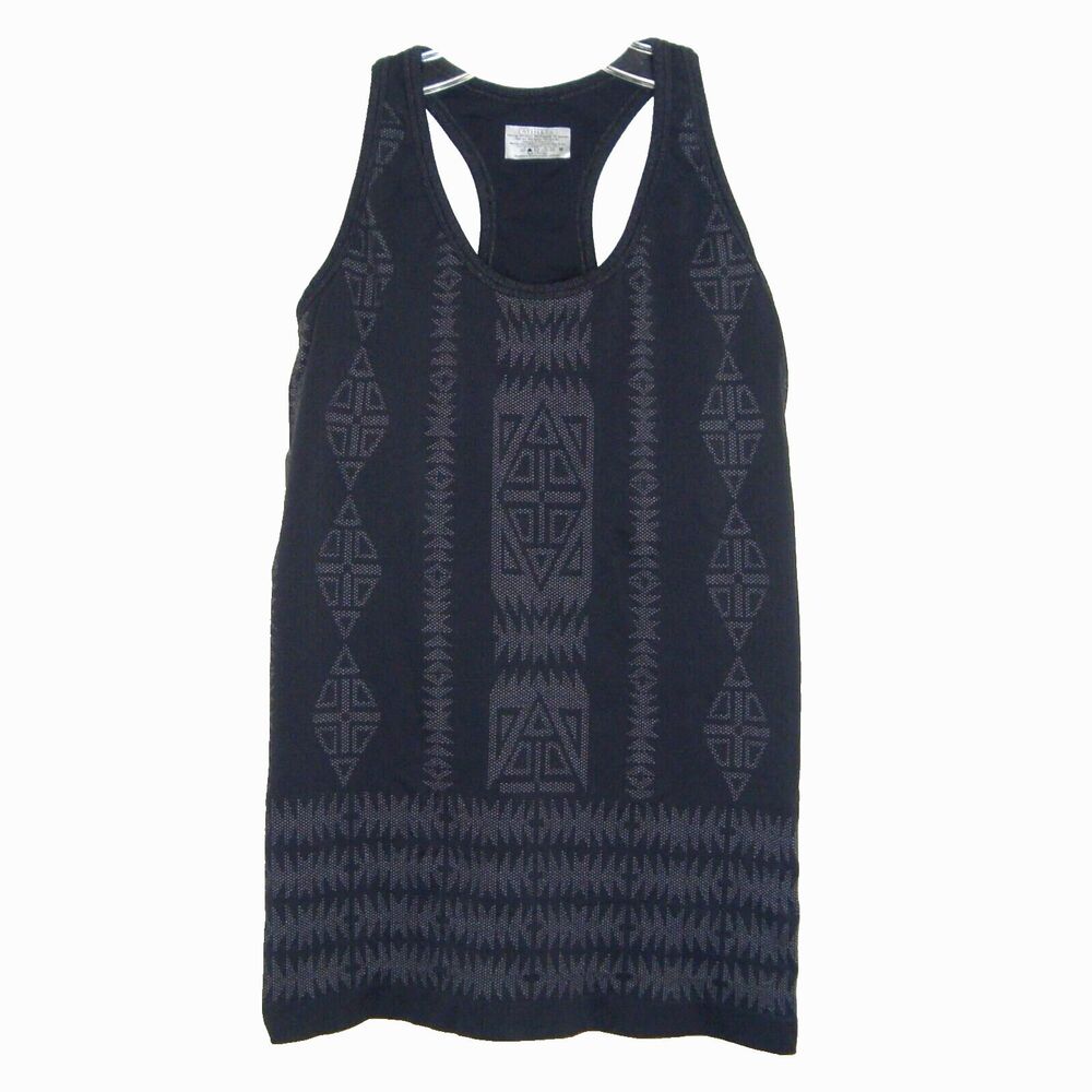 Athleta Gray Geometric Aztec Pattern Stretch Tank Top Sport w/Bra Liner